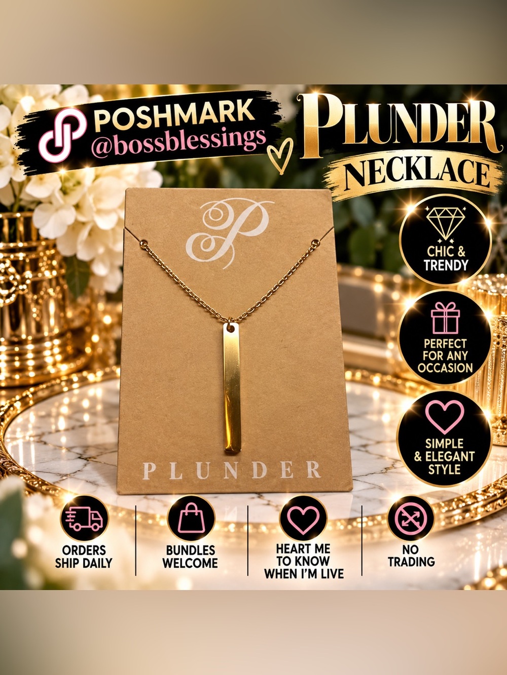 ✨ Plunder Gold Bar Pendant Necklace | Minimalist & Elegant